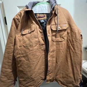 Dickies Men's Fleece Hooded Duck Shirt Jacket with Hydroshield - Brown Duck